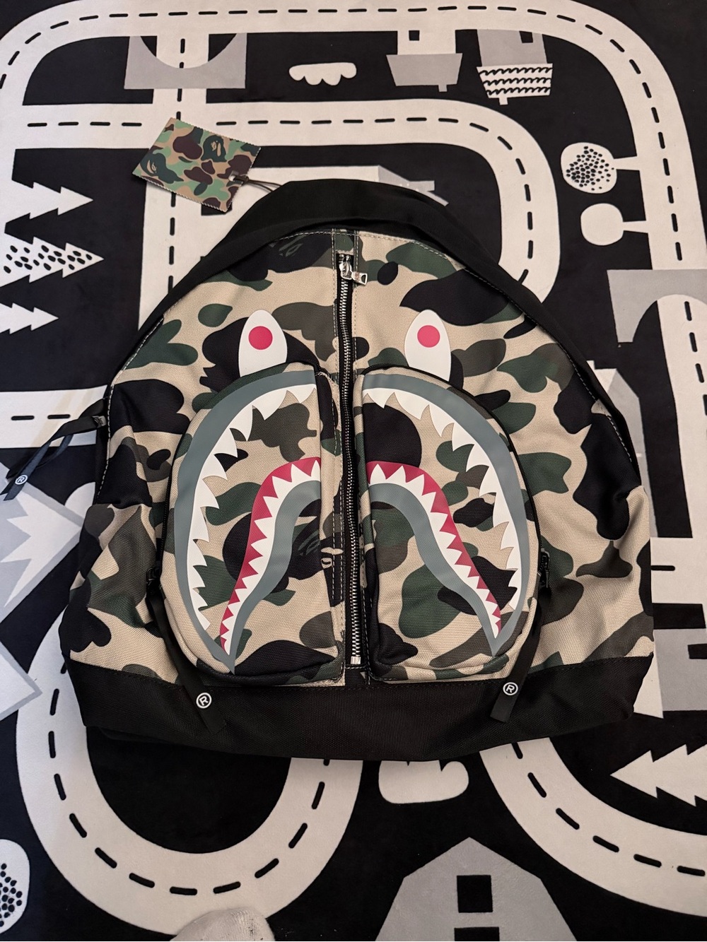 Bape Shark Camo Backpack in Green Camo with Black Accents